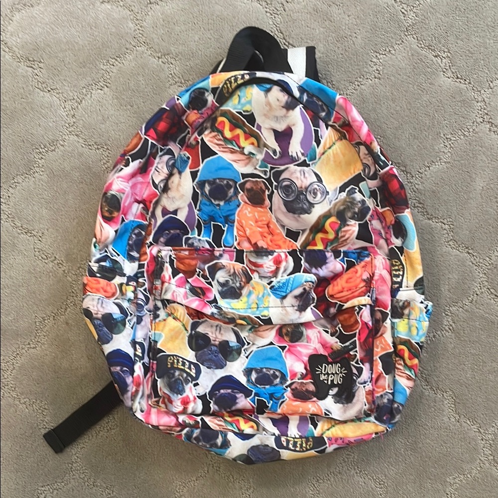 Colorful Doug the Pug Print Backpack